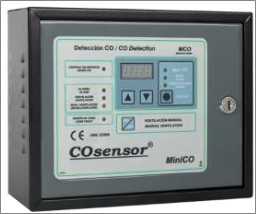 Konvencionalna centrala sa mogucnoscu spajanja difuzionih detektora ugljen monoksida (CO) i azot dioksida (HO2) po standardu UNE 23300. Kontrolna tabla prikazuje maksimalnu koncentraciju CO u zoni detekcije